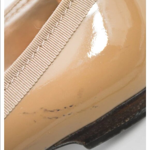 LANVIN TAN PATENT LEATHER POINTED TOE FLATS WITH RIBBON TRIM SIZE 36 - Picture 9 of 16
